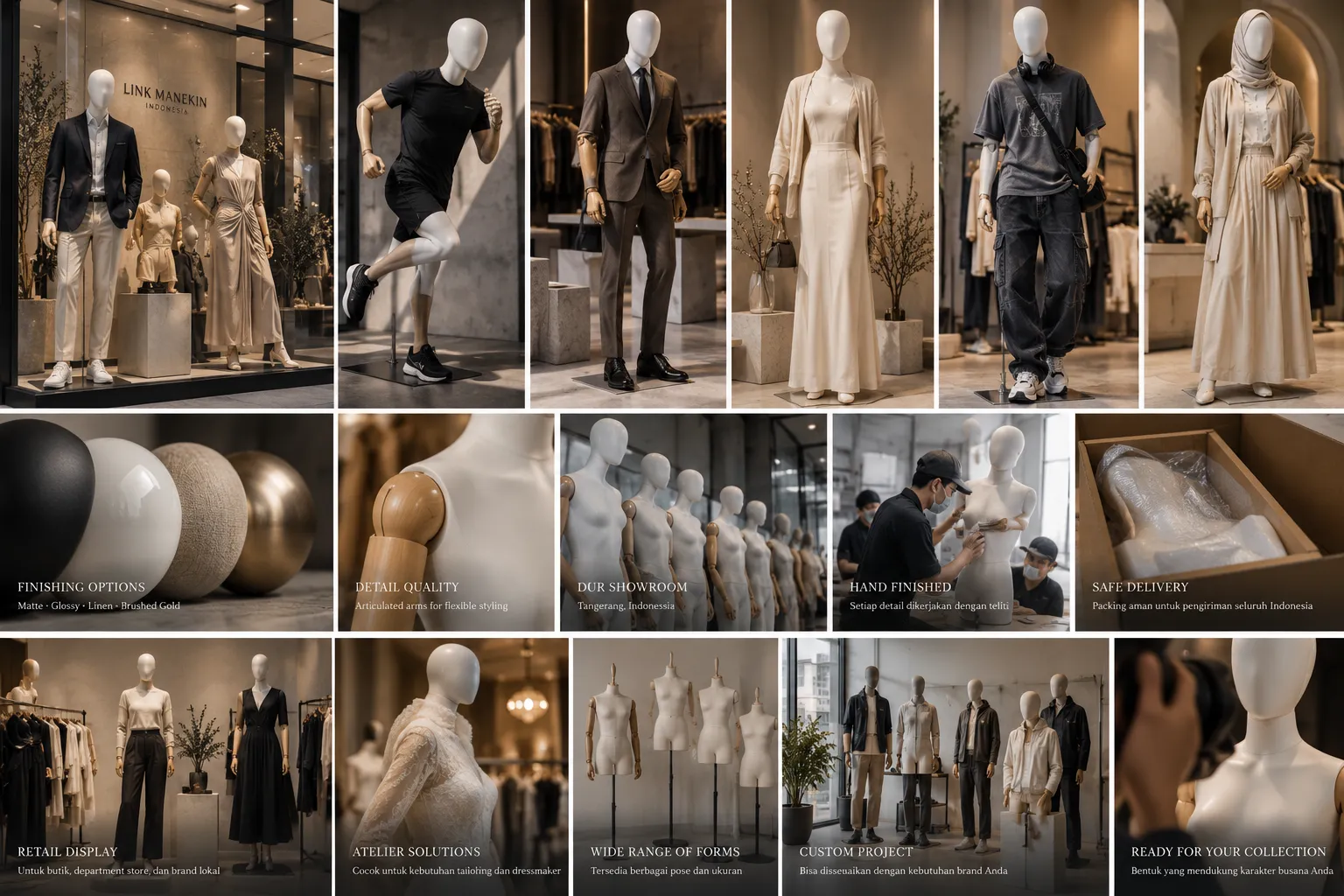 Moodboard showroom premium untuk sistem display fashion retail